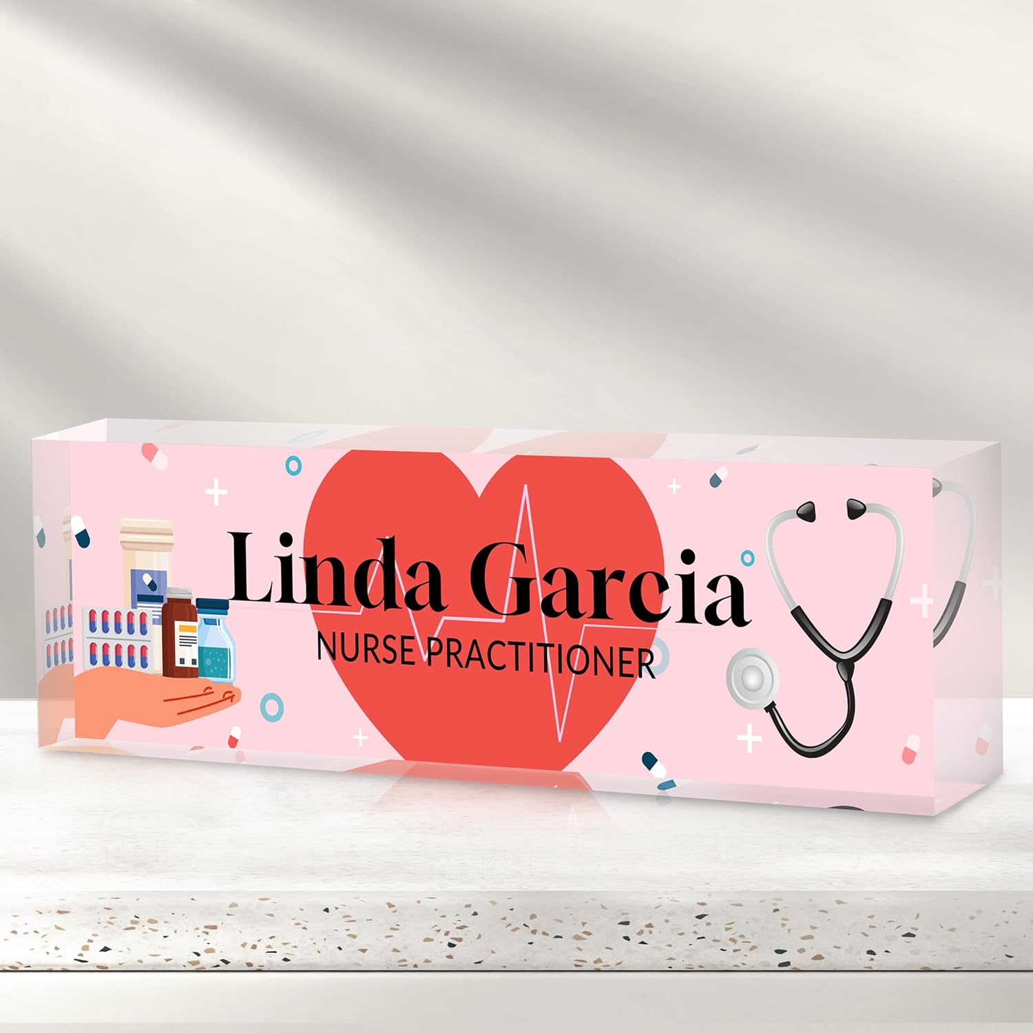 Personalized Name Plate for Desk - Custom Name Plates for Woman - Nurse Day Gifts - Acrylic Office Decor Appreciation Gifts for Nurse Practitioner (Pink)