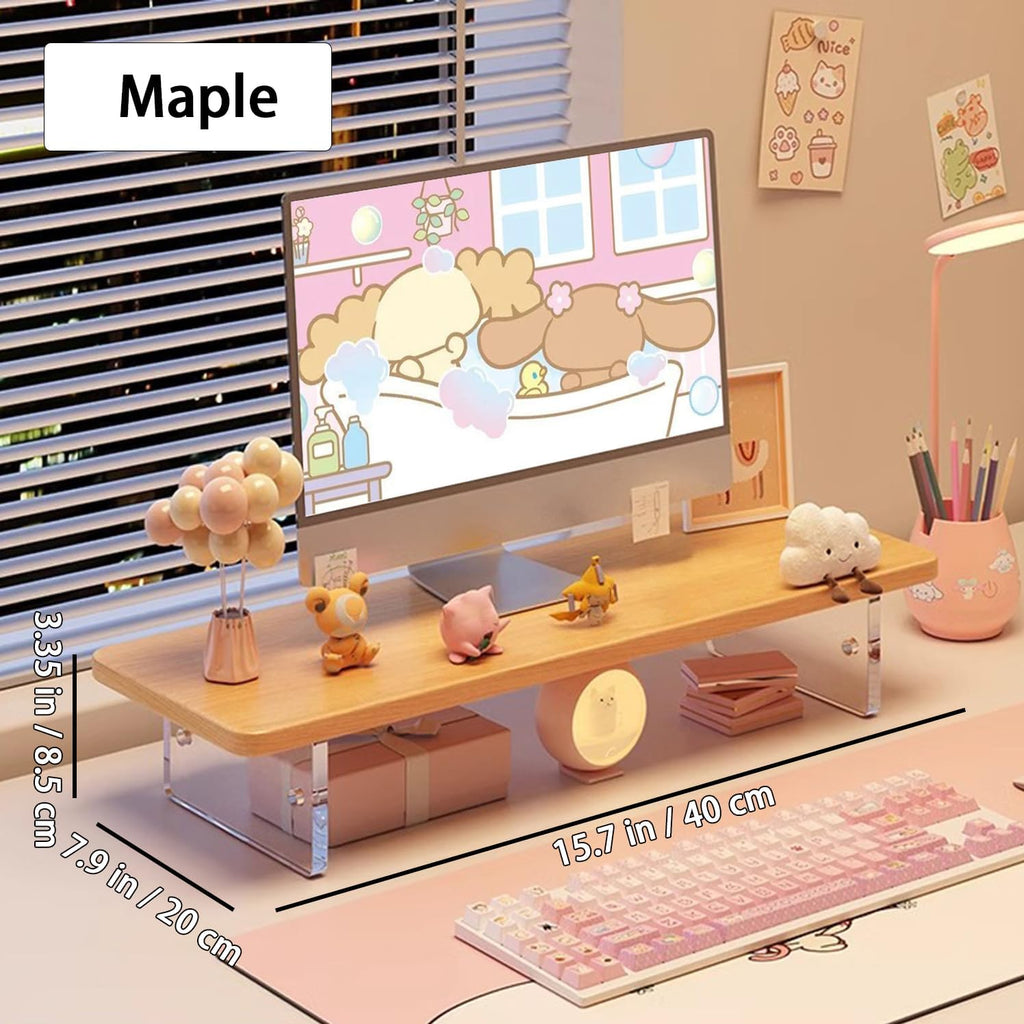 Monitor Stand Riser 2.16/3.34 Inch 2 Height Adjustments Acrylic Stand with Installation Tool, Desk Organizer Accessories Office Desk Storage Rack Screen/PC/Printer/Laptop Riser 7.8 x 15.7 Inch (Maple)