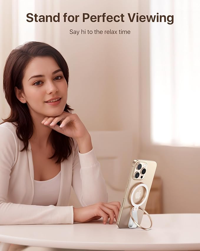 andobil [2025 Unrivaled Stability] Magnetic Phone Grip Holder for MagSafe Ring Stand Holder Kickstand Compatible with MagSafe Accessories for iPhone 16 Pro Max Plus iPhone15/14/13/12&Android,Rosegold