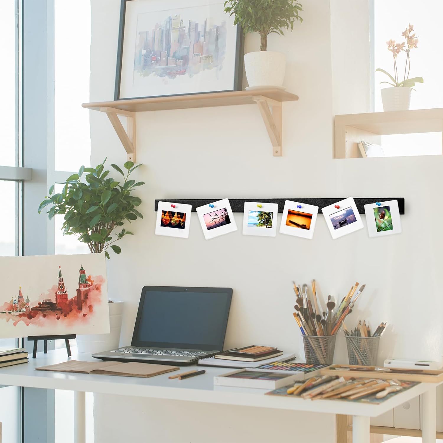 4 Pcs 48" x 1" Foldable Felt Cork Strips Bulletin Bar Strip for Wall Bulletin Board Decoration, Notice Board Self Adhesive Cork Wall Decoration, Paste Note, Photo, Schedules, Office Home Decor