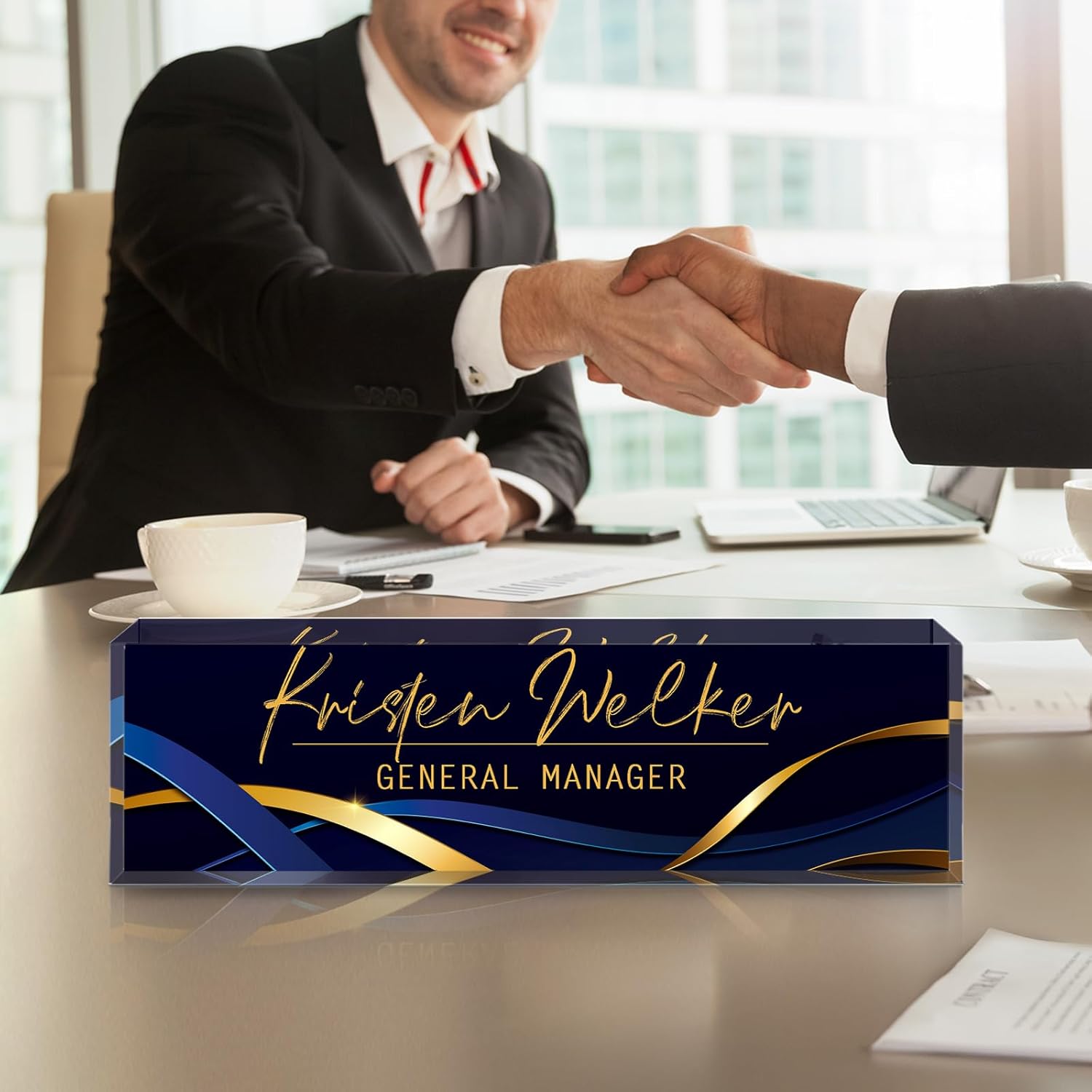 Personalized Name Plate for Desk - Custom Engraved Name Plates for Man - Boss Day Gifts for Boss - Acrylic Office Decor Appreciation Gifts for Teacher Nurse Coworker Social Worker (Iron Blue)