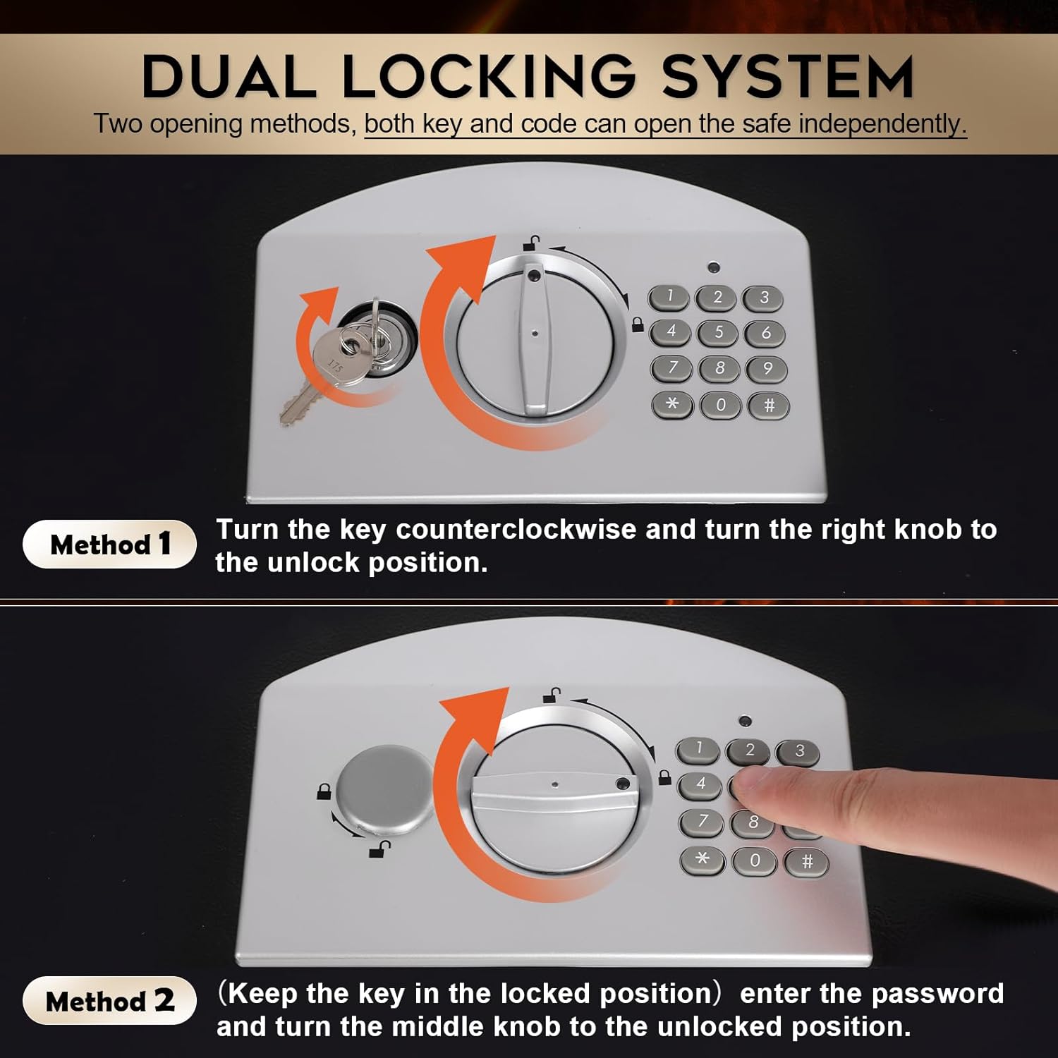 Dalmbox Portable Metal Safe Box with Digital Code Lock,Fire Resistant Storage for Documents, Fireproof Safe Box, Car, Home, Office and Outside, Black Box,Large