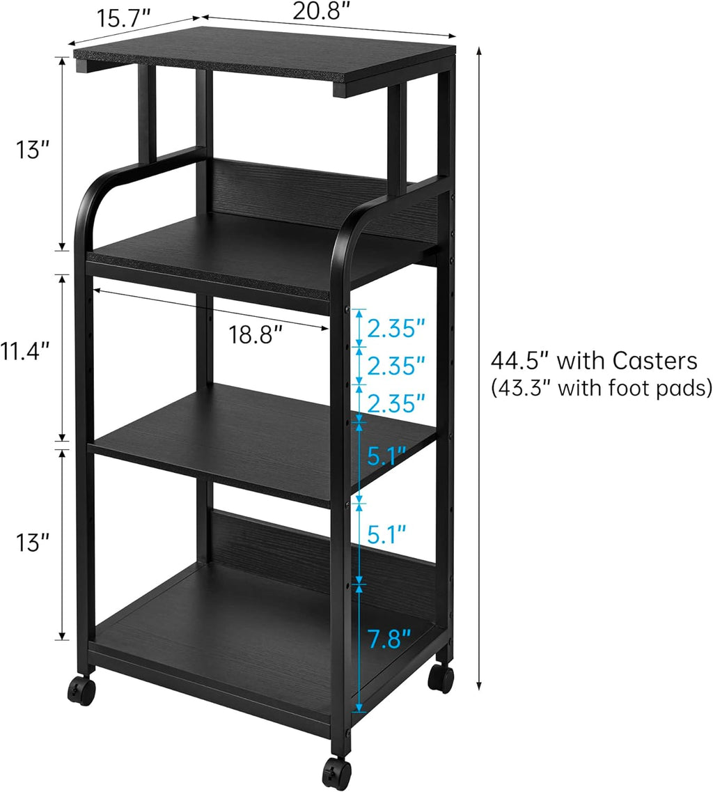 Printer Stand with Adjustable Shelf, 4 Tier Large Tall Printer Table with Wheels for Home Office Storage and Organization, Rolling Stand Cart for Computer Tower CPU Shredder, Black