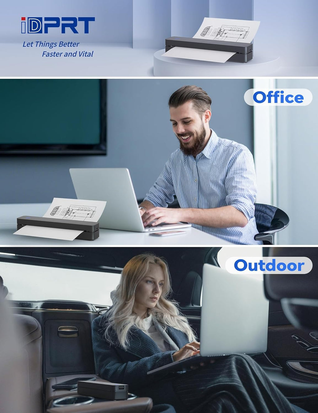 iDPRT MT610 Pro Portable Thermal Printer, 300DPI HD Mobile-Travel-Printers, Inkless-Wireless-Small-Printer for Home Use, Office, Vehicles, Bluetooth Printers Supports 8.5" x 11" US Letter&A4&A5 Size