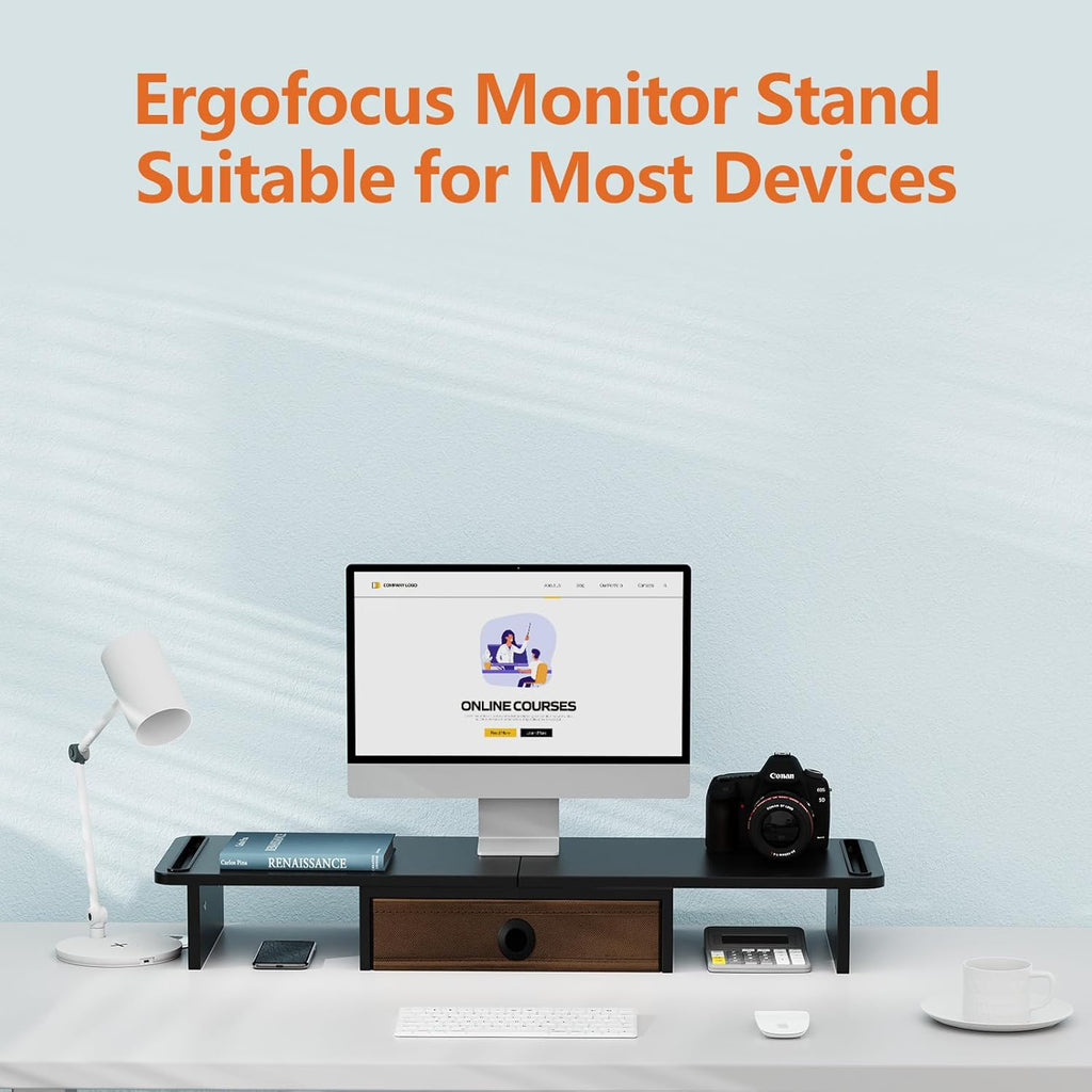 Dual Monitor Stand Riser with Drawer-Adjustable Length and Angle, Monitor Stand Riser for 2 Monitors, Desktop Organizer Stand for Computer/Laptop/PC/Printer (Black)