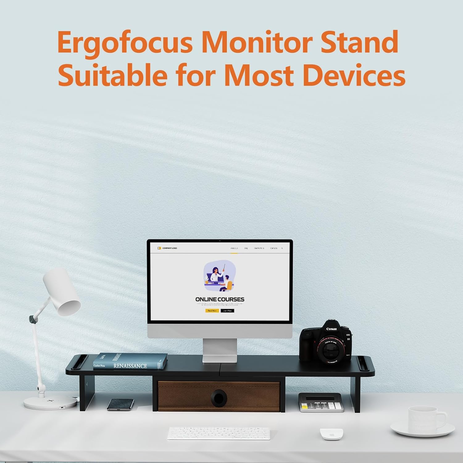 Dual Monitor Stand Riser with Drawer-Adjustable Length and Angle, Monitor Stand Riser for 2 Monitors, Desktop Organizer Stand for Computer/Laptop/PC/Printer (Black)