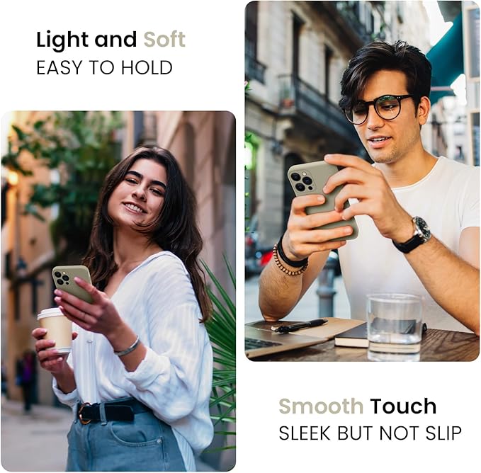 FireNova for iPhone 14 Pro Case, Silicone Upgraded [Camera Protection] Phone Case with [2 Screen Protectors], Soft Anti-Scratch Microfiber Lining Inside, 6.1 inch, Khaki