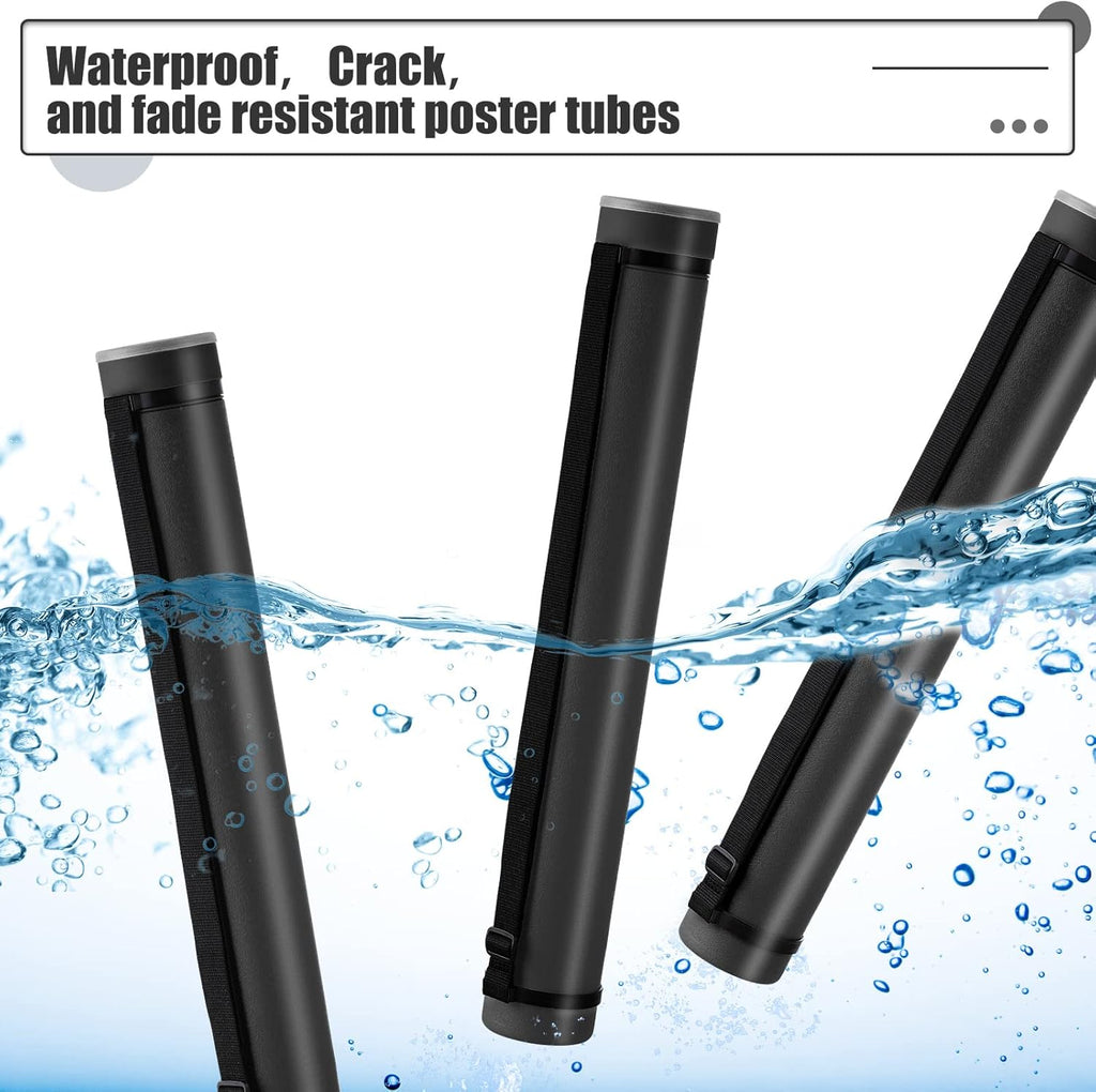 3 Pcs Extendable Poster Tubes Plastic Poster Document Storage Tube with Carrying Strap 24-40 Inch Expanding Blueprint Holder Telescoping Tube with Cap Waterproof Art Poster Tubes (Black)