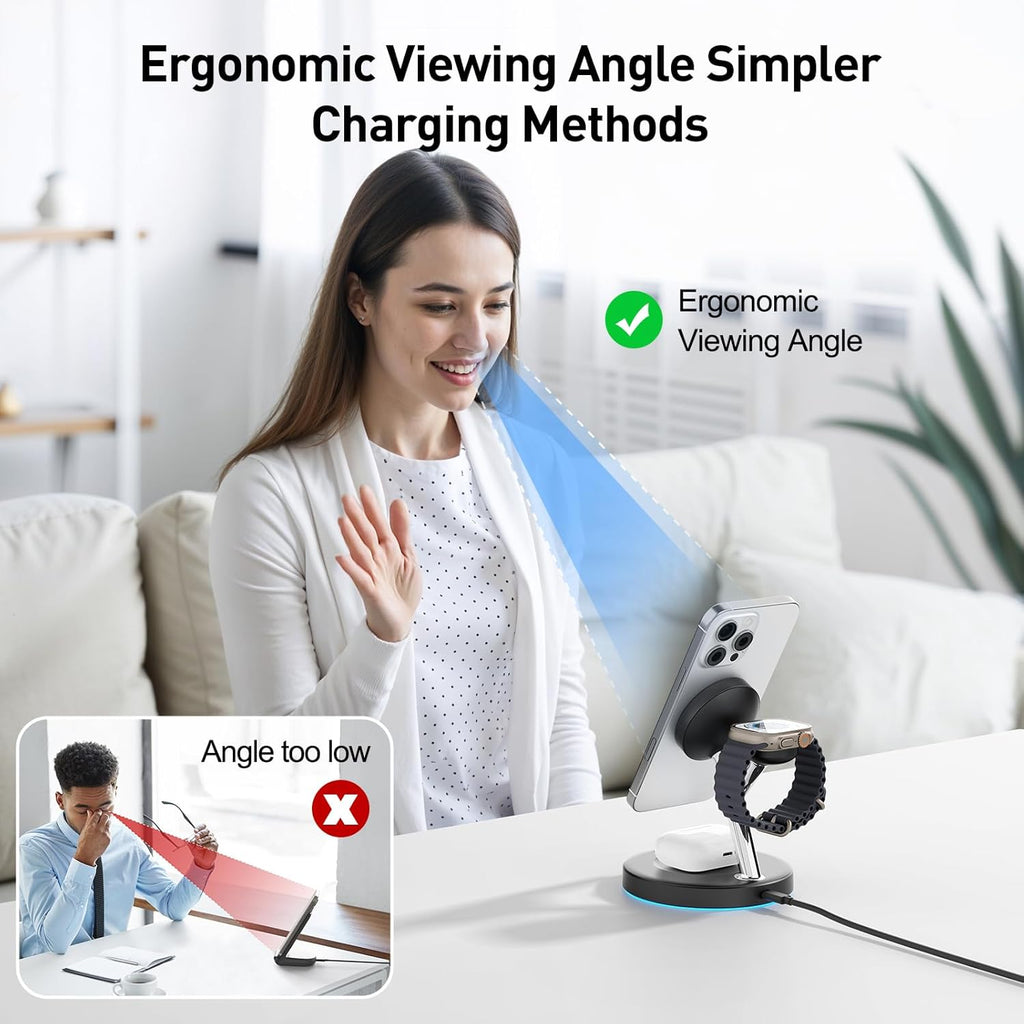 2025 3 in 1 Charging Station Compatible with Mag-safe Charger Wireless Charger Stand for iPhone 17 16 15 14 13 12 Series Wireless Charging Station for AirPods Wireless Charging Stand for iWatch Series