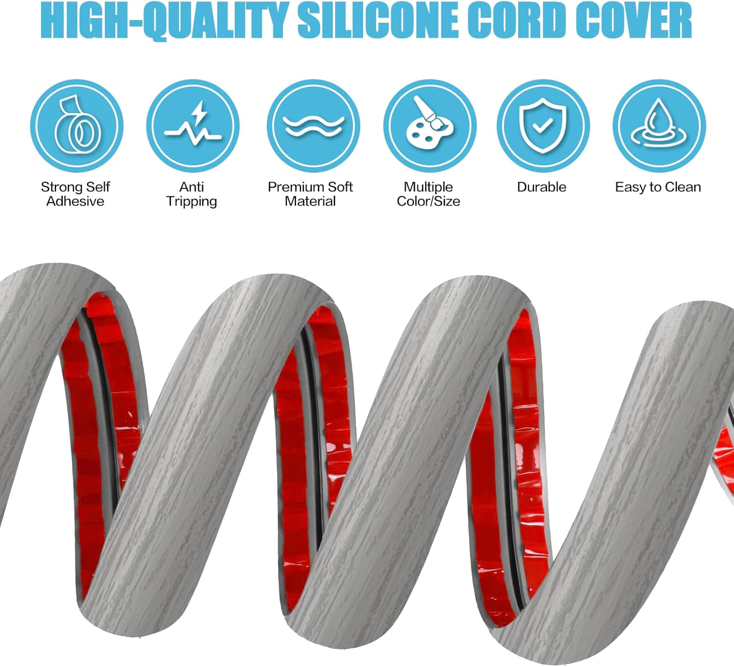 Floor Cord Cover Self Adhesive Cord Hider,10FT Cable Management, Extension Strip Protector for Wires, Prevent Cable Trips for Offices, Gyms, Exhibitions Cavity:0.3"(W) x 0.28"(H) Gray Wood