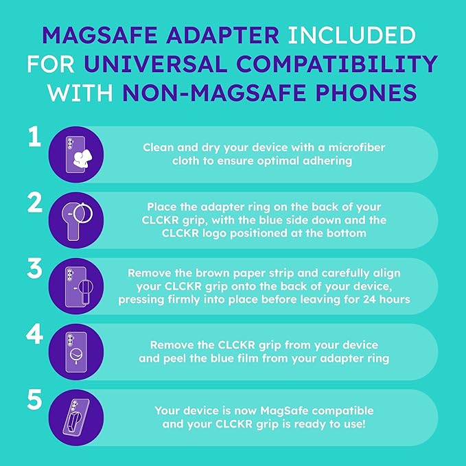 CLCKR for MagSafe Phone Grip for MagSafe Kickstand Compatible with Mag Safe Finger Loop, 3-in1 Phone Ring Holder Strap for Mag Safe iPhone 16/15/14/13/12 Series, Galaxy S25/S24/S23/S22, Pixel - Black