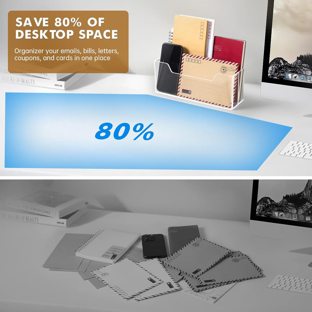 BEYGORM Acrylic Mail Organizer for #10 Envelopes, 2-Slot Wall-Mounted & Countertop Letter Holder, Clear Hanging Mail Rack for Home Office