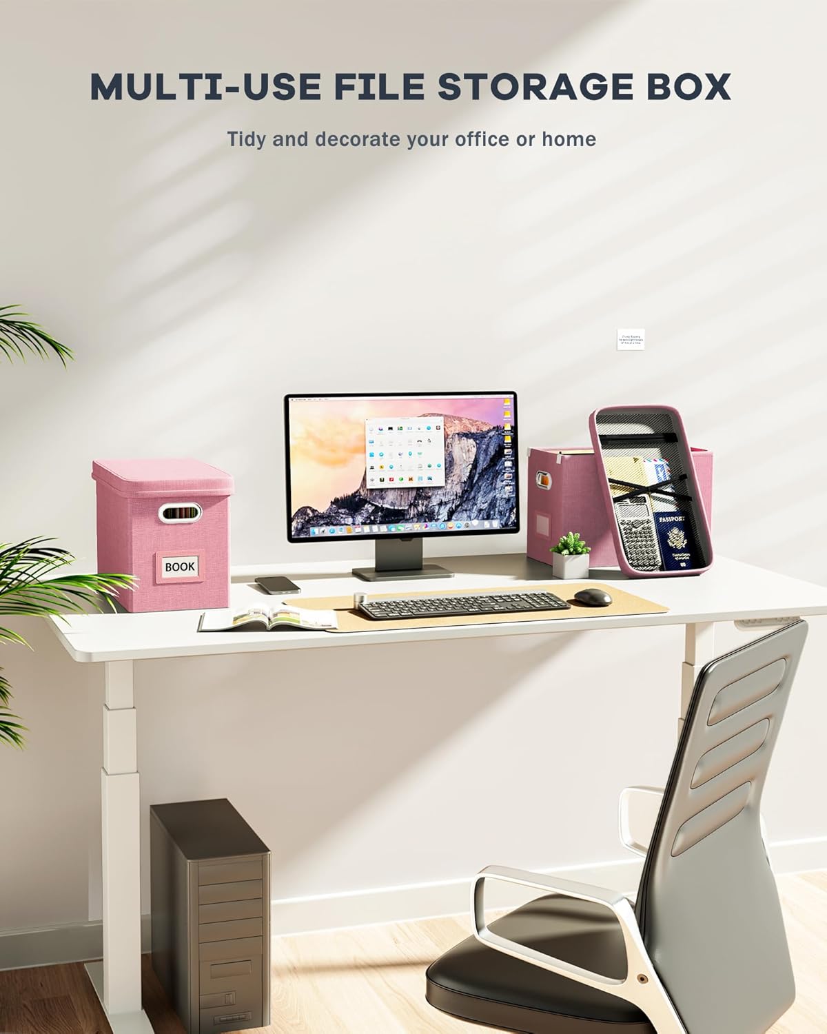 Oterri File Organizer With Lid, Hanging Filing Box With Mesh Pocket, Document Organizer for Letter Files, Portable Storage With Smooth Sliding Rail for Office & Home (2 PCS, Pink)