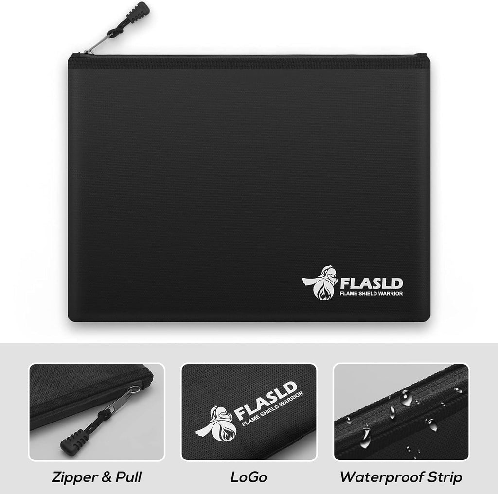 FLASLD Fireproof Document Money Bags, Large Fireproof Wallet Pouch, Safe Bag for Cash, Valuables & Passport, with Silicone Coating & Zipper Closure (Pouch-15x11”)