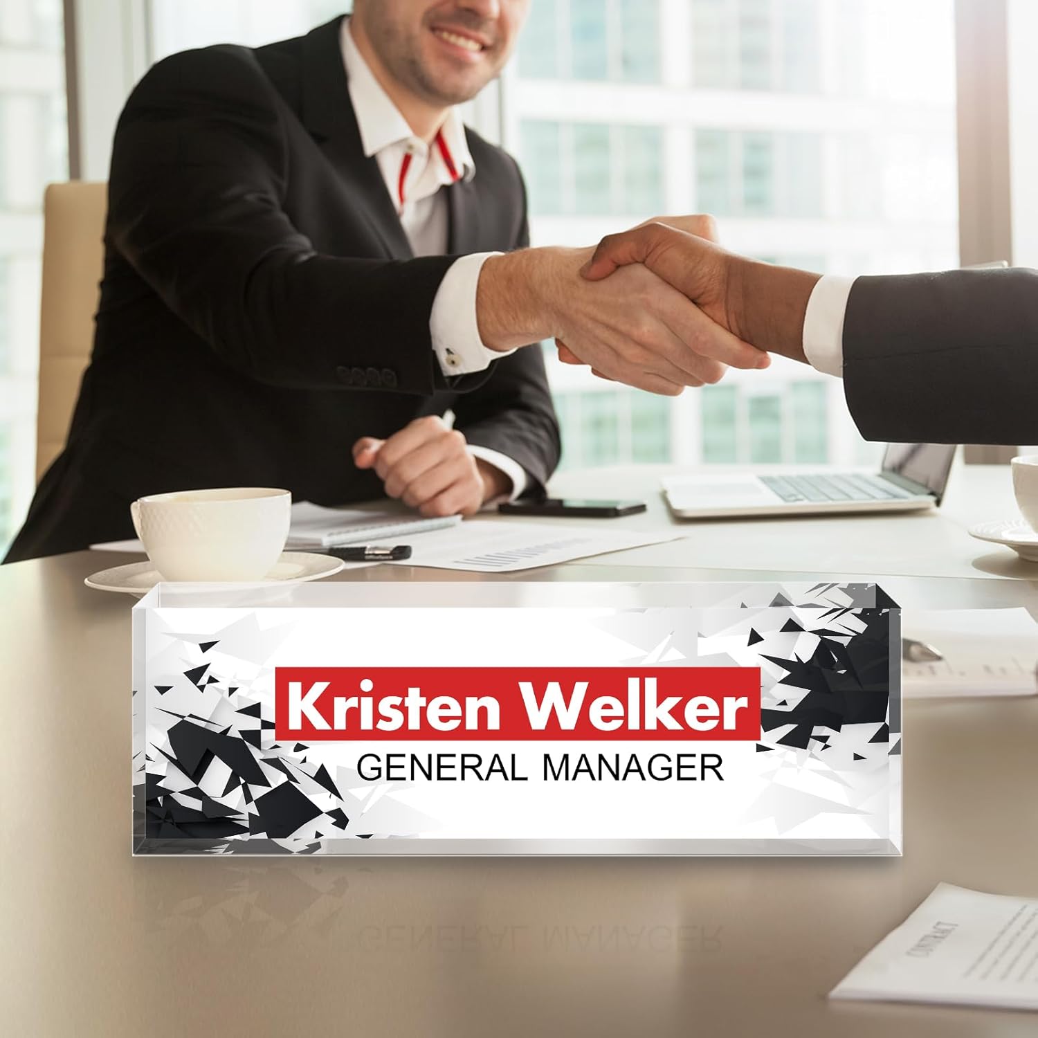 Personalized Name Plate for Desk - Custom Engraved Name Plates for Man - Boss Day Gifts for Boss - Acrylic Office Decor Appreciation Gifts for Teacher Nurse Coworker Social Worker (White/Red)