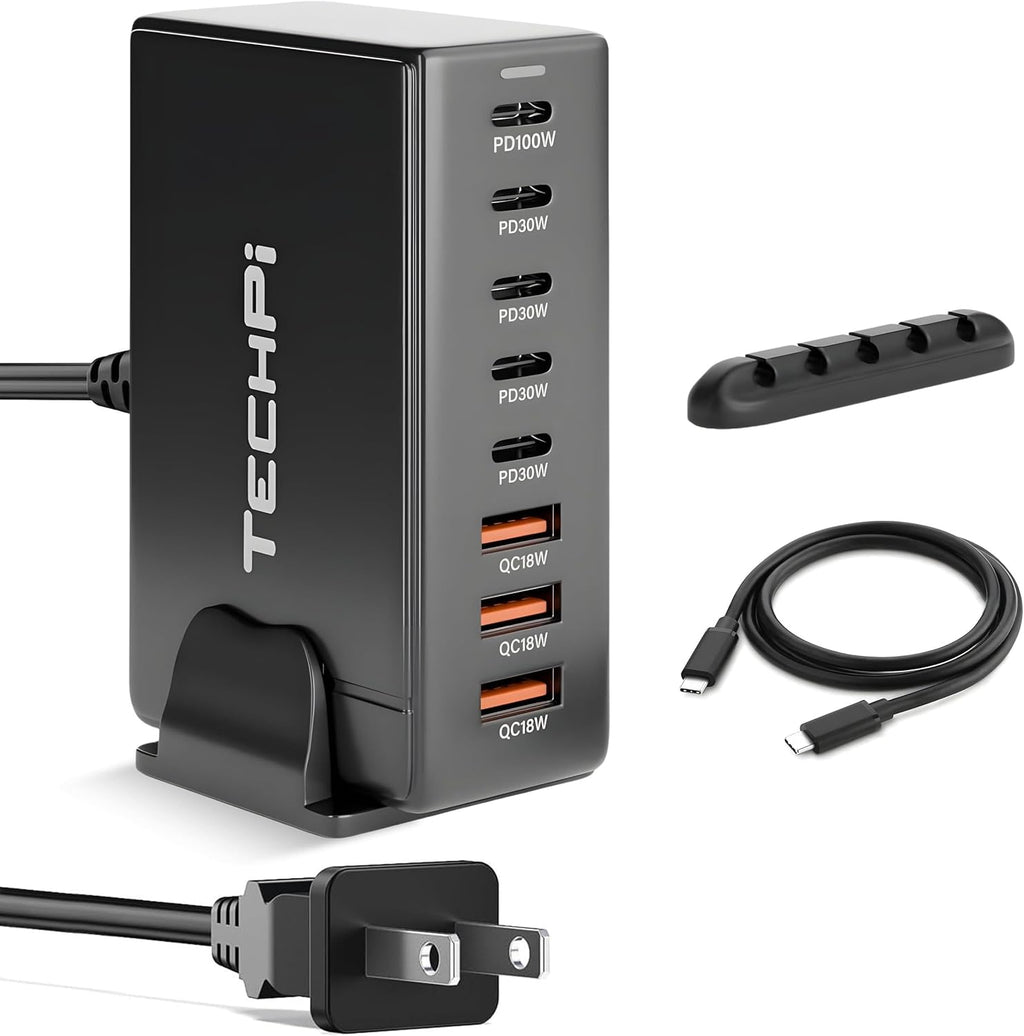 268W GaN USB Type C Charger 8 Ports Fast Charging Station PD QC4.0, USB C Laptop Charger Compatible with MacBook Pro/Air, iPads, Samsung Galaxy Note, iPhone 16/15/14/13/12 Mini/Pro/Pro Max