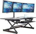 Rocelco 46" Large Height Adjustable Standing Desk Converter - Quick Sit Stand Up Triple Monitor Riser - Tall Gas Spring Assist Computer Workstation - Retractable Keyboard Tray - Black (R DADRB-46)