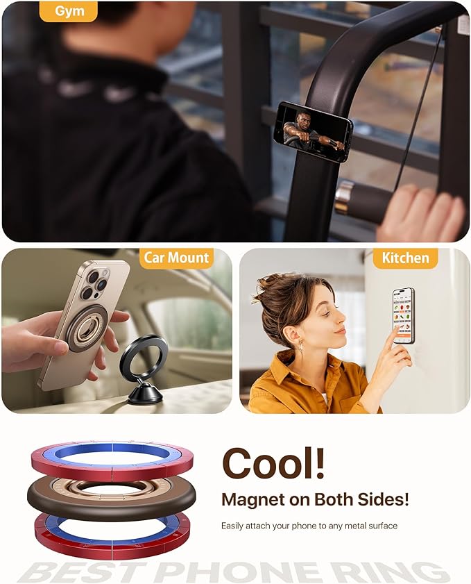 andobil [2025 Upgraded] Double-sided Magnetic Phone Grip for MagSafe [Sability Max] Strong Magnetic Phone Ring Holder Compatible with MagSafe Accessories, iPhone 16 Plus 15 14 13 12 Pro Max Mini Brown