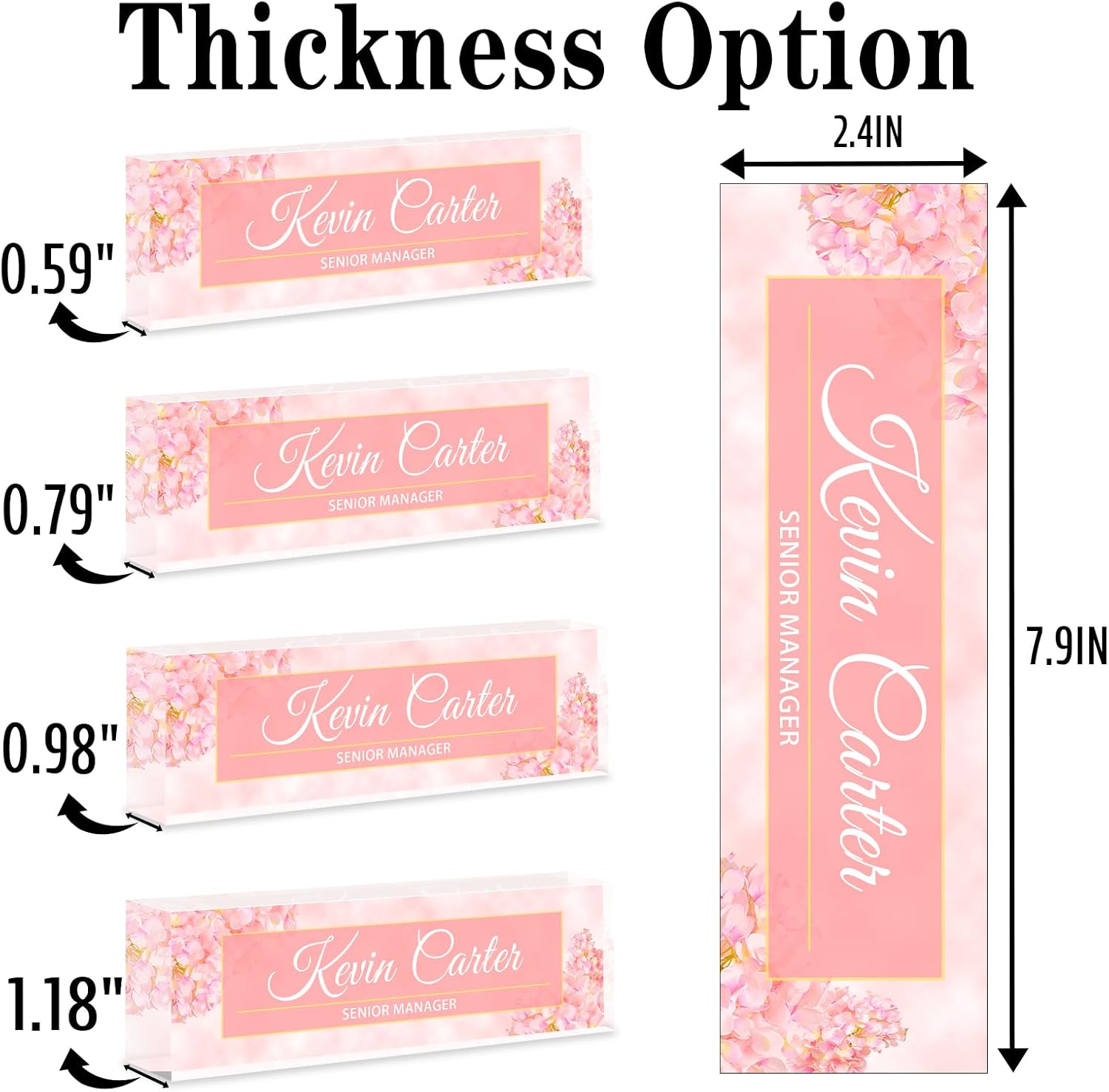 Name Plate for Desk Personalized, Acrylic Desk Decorations, Employee Appreciation Gifts, Custom Office Gifts for Coworkers, Boss, Teacher, Nurse (Pink Hydrangeas)