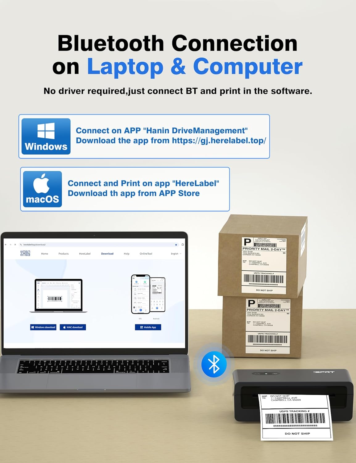 iDPRT Shipping Label Printer 4x6 Bluetooth Thermal Label Printer for Small Business and Shipping Package, Support Android, iPhone, Windows, macOS, Widely Used for Amazon, Shopify, Ebay