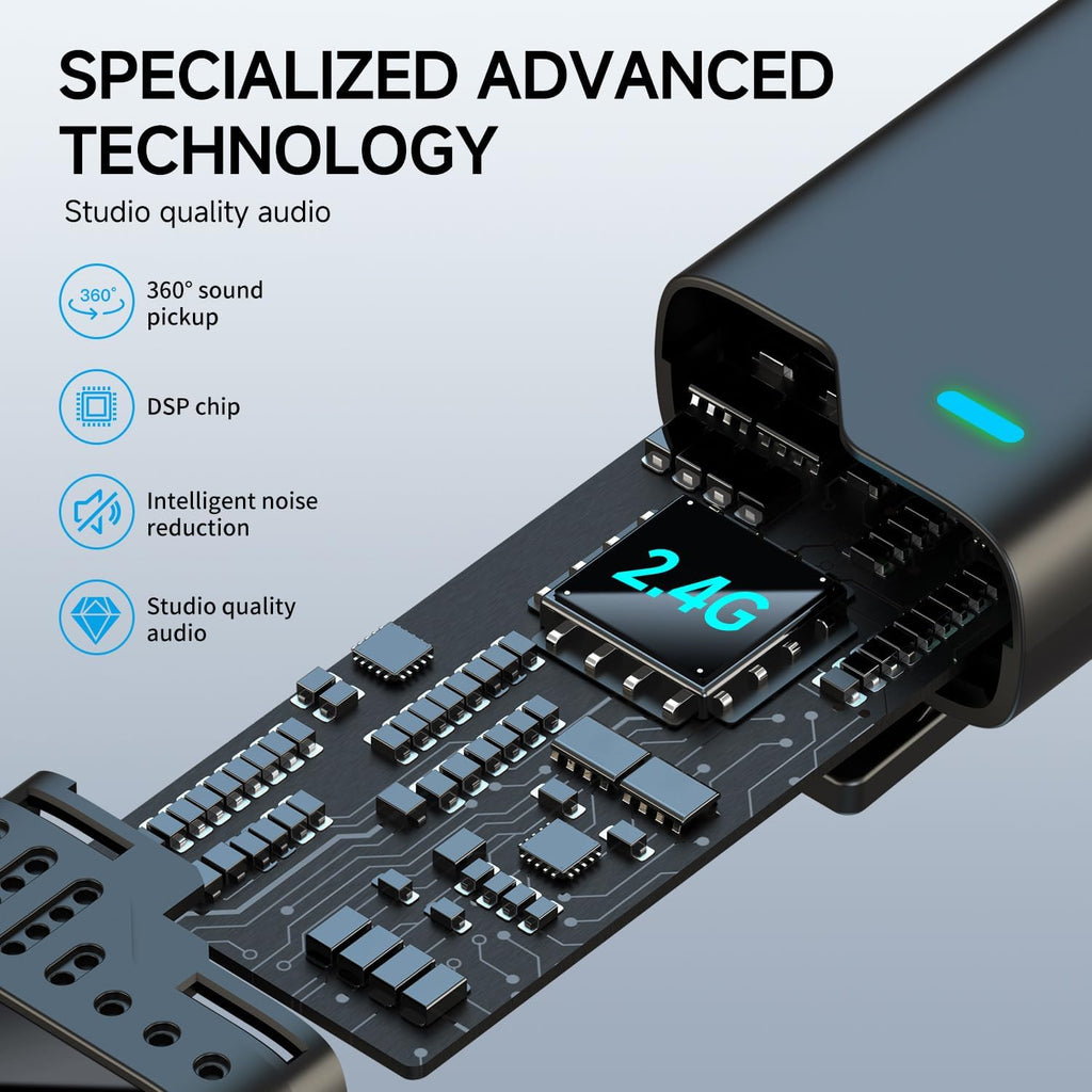 2 in 1 Professional Wireless Lavalier Microphone for iPhone iPad Android with Charging Case Noise Cancellation Plug-Play Clip on Lapel Mic for YouTube, Recording, Facebook Live Streaming