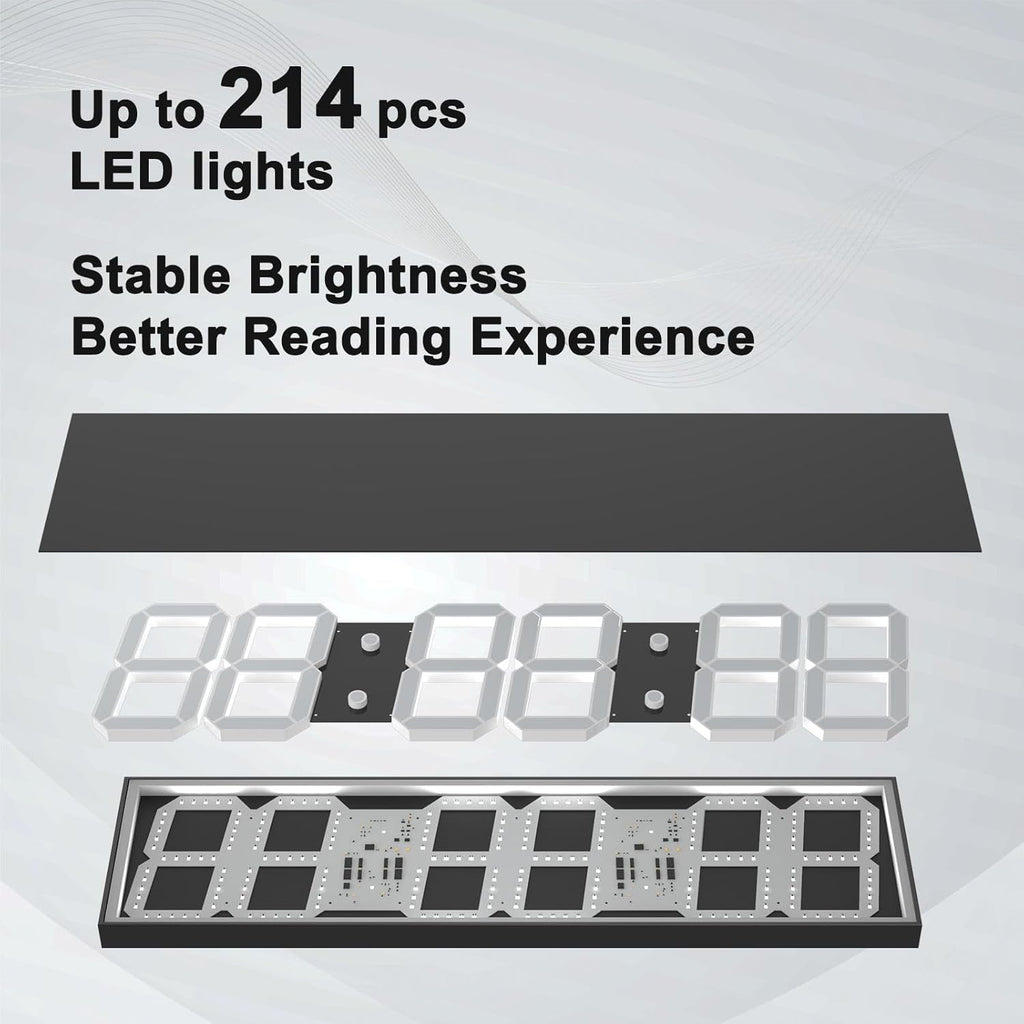 Digital Wall Clock, Oversize Digital Clock with Auto Dimmer, Huge Countdown Timer with Remote Control, 27" Wide Led Display, 6 Digits, Wall Mount, Date and Temperature（Yellow）