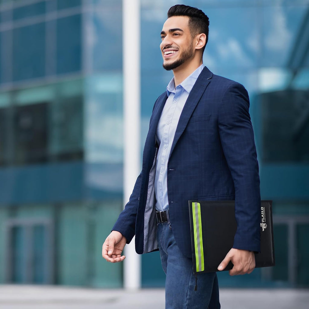 FLASLD Fireproof Document & Money Bags, Large Fireproof & Water Resistant Bag, Fireproof Folder Safe Bag for Cash, Valuables & Passport, with Silicone Coating & Zipper Closure (Document Bag-15x11”)