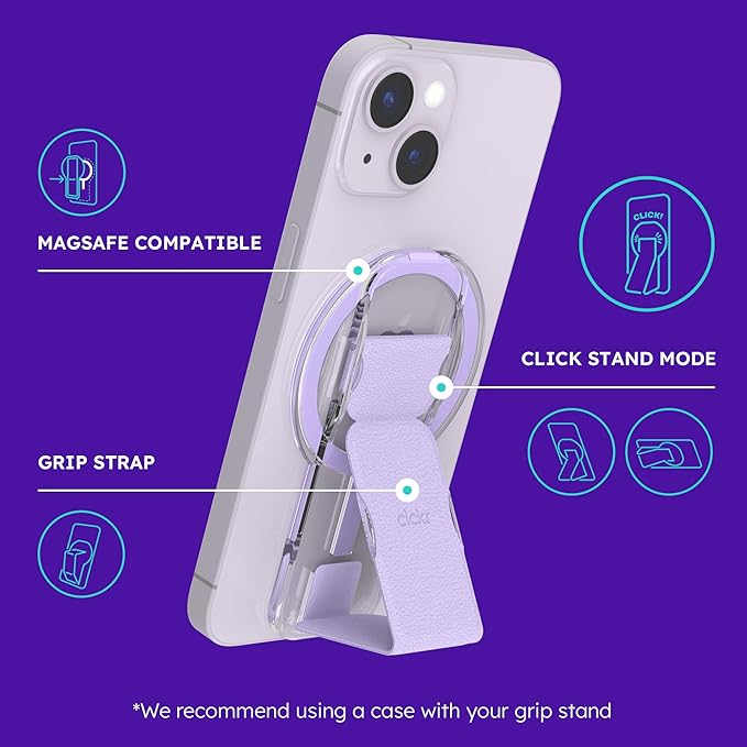 CLCKR for MagSafe Phone Grip for MagSafe Kickstand Compatible with Mag Safe Finger Loop, 3-in1 Phone Ring Holder Strap for Mag Safe iPhone 16/15/14/13/12 Series, Galaxy S25/S24/S23/S22, Pixel - Lilac