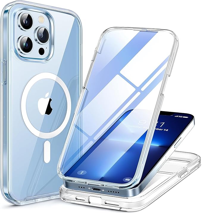 Miracase Magnetic Case for iPhone 13 Pro 6.1 Inch,with MagSafe,Built in Screen Protector,Full Body Protection(Clear)
