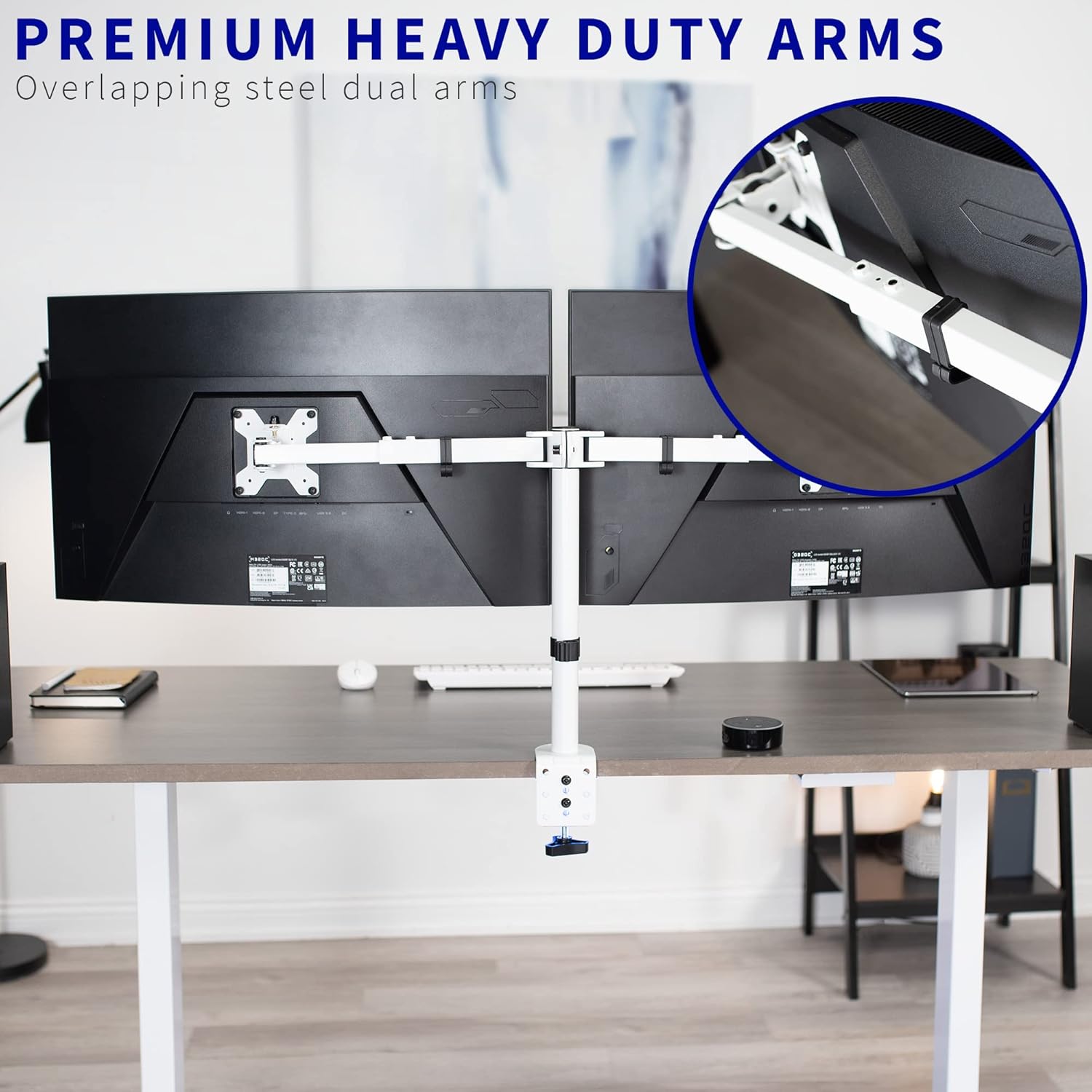 VIVO Dual LCD LED 21 to 32 inch Monitor Desk Mount, Heavy Duty, Adjustable Telescoping Arms, Flush Wall Setup, Fits 2 Screens, White, STAND-V002EW