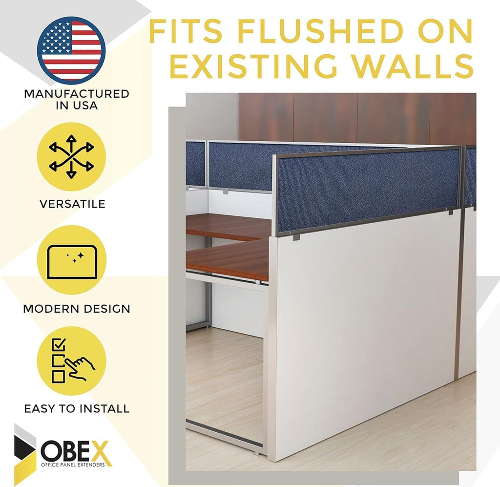OBEX Acoustical Cubicle Privacy Screen Extender Desk Panel & Office Divider, Add Separation & Block Noise, 12" x 24", Slate