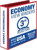 Samsill 3 Inch 3 Ring Binder, Made in USA, Economy Round Ring, Clear View Cover, 550 Sheet Capacity - for School, Home, Office - Ruby Red