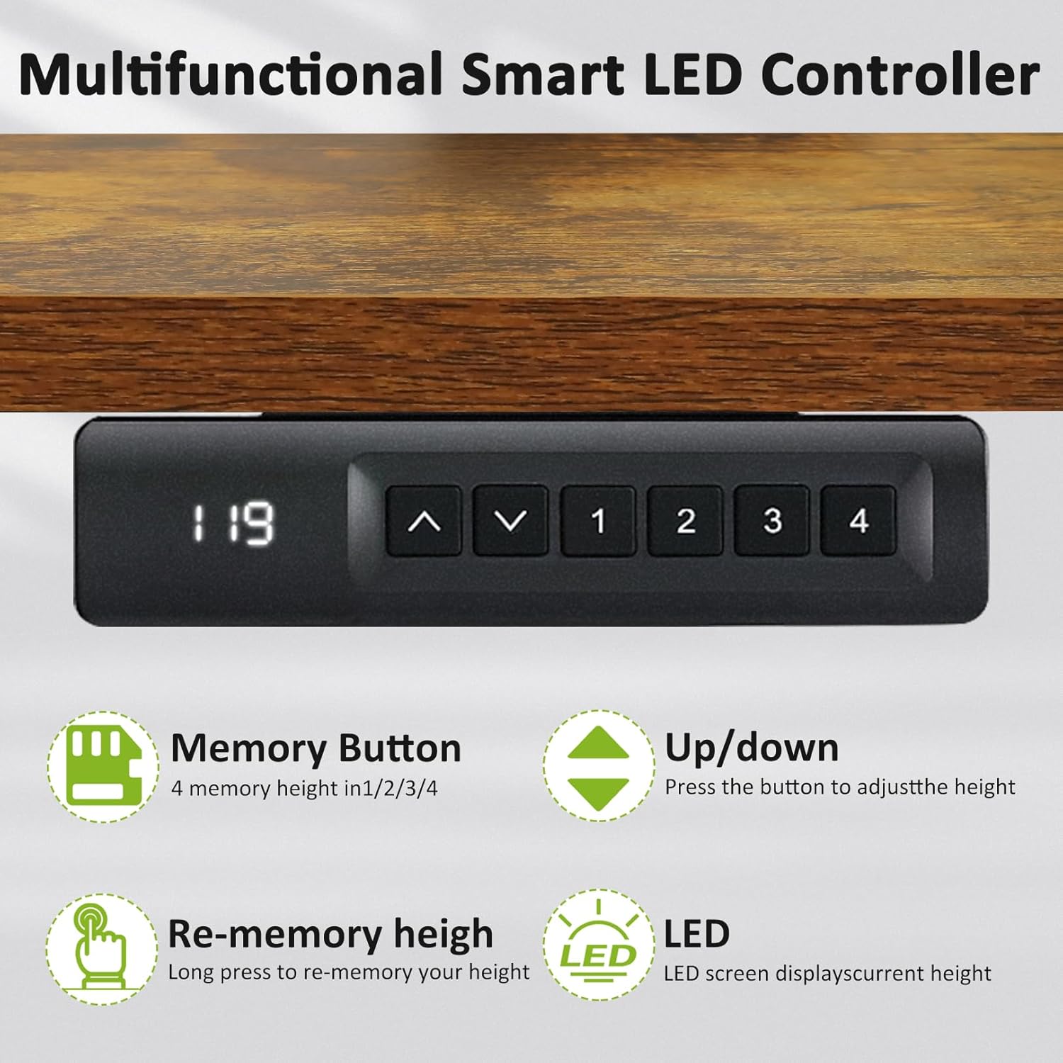 farexon Electric Standing Desk Adjustable Height, 48x 24 Inches Sit Stand Up Computer Desk with Double Metal Hook，4 Memory Preset Heights, 27''-46'' Lifting Range for Home/Office（Brown）
