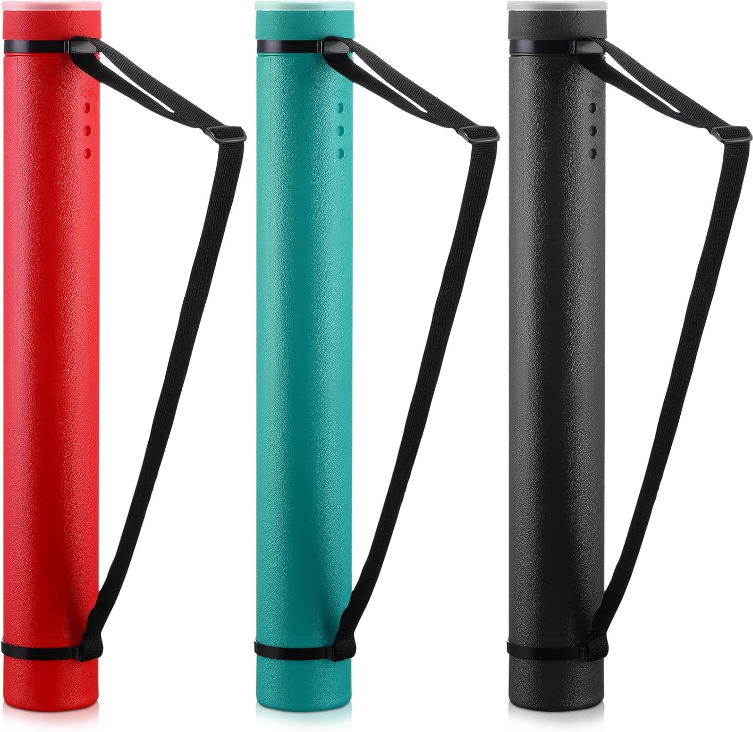 3 Pcs Extendable Poster Tubes Plastic Document Storage Tube with Carrying Strap 24-40 Inch Expanding Blueprint Holder Telescoping Cap Waterproof Art (Black, Green, Red)