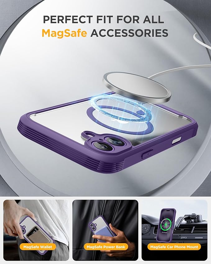 Miracase Magnetic for iPhone 16 Plus Case Full-Body Phone with Built-in Glass Screen Protector, [Compatible with MagSafe] Military Drop Proof 16 Plus Cover 6.7 inch, Purple