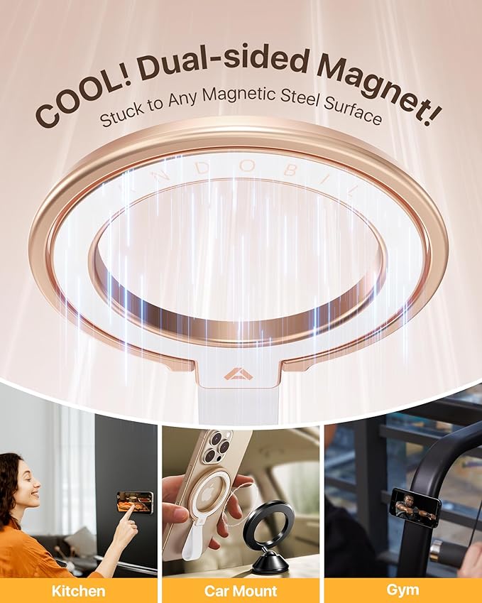 andobil [2025 Unrivaled Stability] Magnetic Phone Grip Holder for MagSafe Ring Stand Holder Kickstand Compatible with MagSafe Accessories for iPhone 16 Pro Max Plus iPhone15/14/13/12&Android,Rosegold