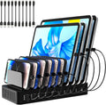 Charging Station for Multiple Devices, 100W 10 Ports Flat Plug Charging Dock with 10 Cables Smart IC Tech and Adjustable Dividers Type-C，Multi USB Charger for iPhone Galaxy iPad Tablet，Black