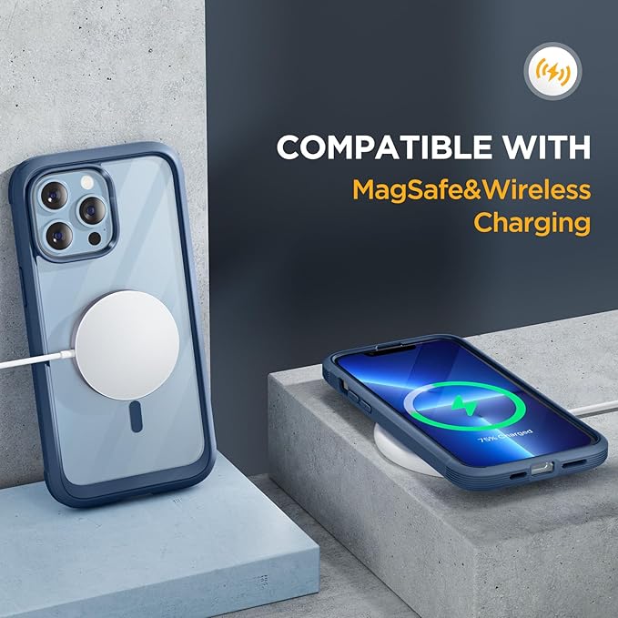 Miracase Magnetic Glass for iPhone 13 Pro Case,Compatible with MagSafe,Full-Body Bumper with Shockproof Military-Grade,Built-in 9H Tempered Glass Screen Protector for iPhone 13 Pro,Dark Blue