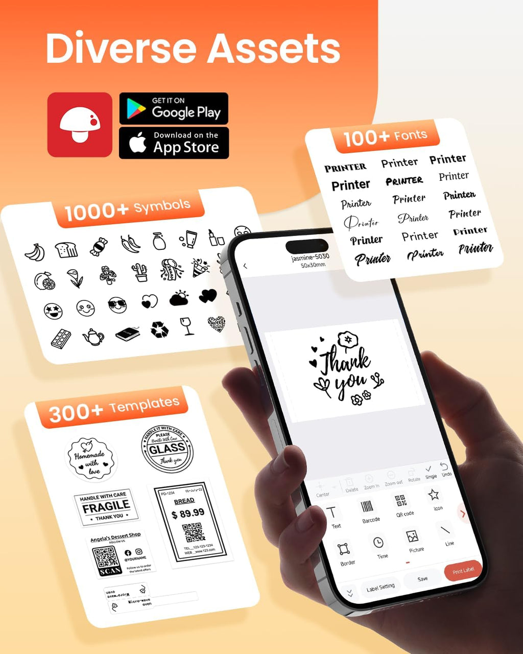 Phomemo Label Printer M110 Upgraded Label Maker Bluetooth No Ink Portable for Small Business, Address, Office, Home for Phone; for PC/Mac(USB), with 100 Labels, White
