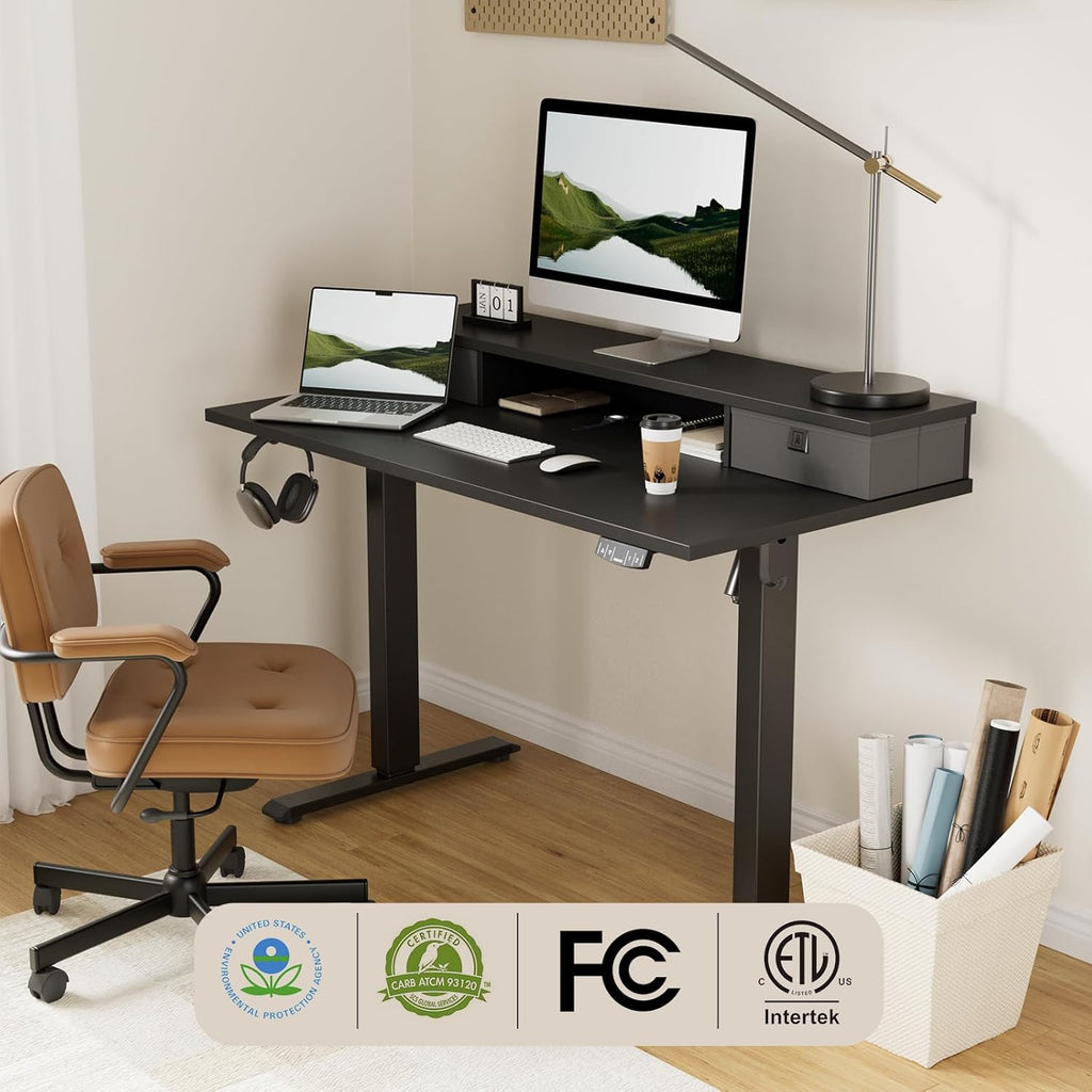 Agilestic 55 x 24 Inches Electric Standing Desk with 2 Storage Drawers, Stand Up Desk Adjustable Height, Sit and Stand Computer Table with Splice Board, Black