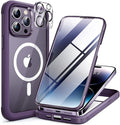 Miracase Magnetic for iPhone 14 Pro Max Case 6.7 inch, (Compatible with MagSafe) Upgrade Full-Body Clear Phone Bumper Case with Built-in 9H Tempered Glass Screen Protector, Magnetic Purple