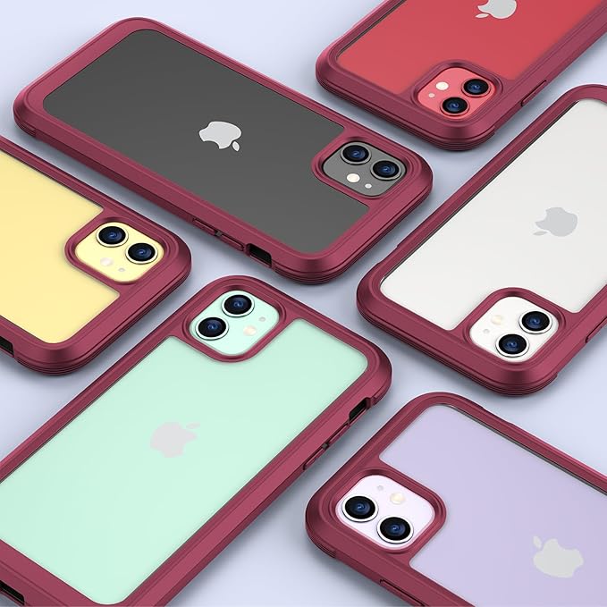 Miracase Glass Series for iPhone 11 Case 6.1 inch, Upgraded Full-Body Rugged Phone Bumper Case Cover with Built-in 9H Tempered Glass Screen Protector and Camera Protector, Wine Red