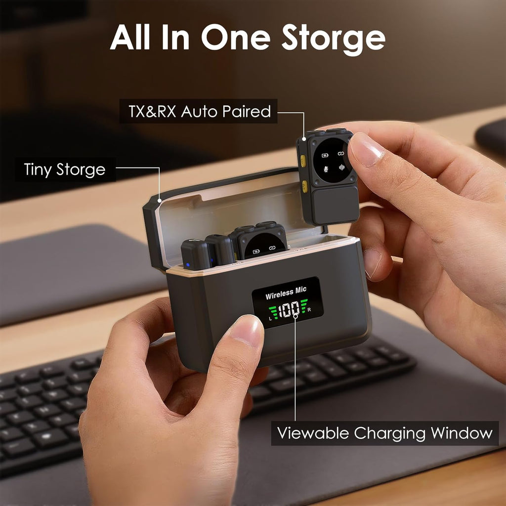 Mini Wireless Lavalier Microphone for iPhone iPad Android with Lightning/USB-C Plug, 80H Work Time Noise Reduction Lapel Mic for Recording, Clip Omni Lav Mic for Video Recording, Tiktok, Youtube, Vlog