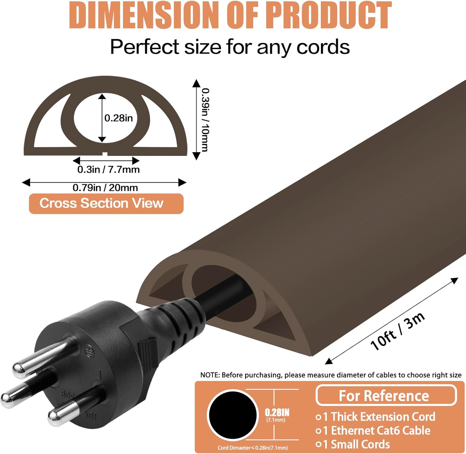Floor Cord Cover Cable Cavity Self Adhesive Cord Hider Floor 10FT Floor Cable Management Power Cord Protector Floor Electric Cord Covers for Offices, Gym, Exhibitions (CoffeeBrown, 0.78" x 10')