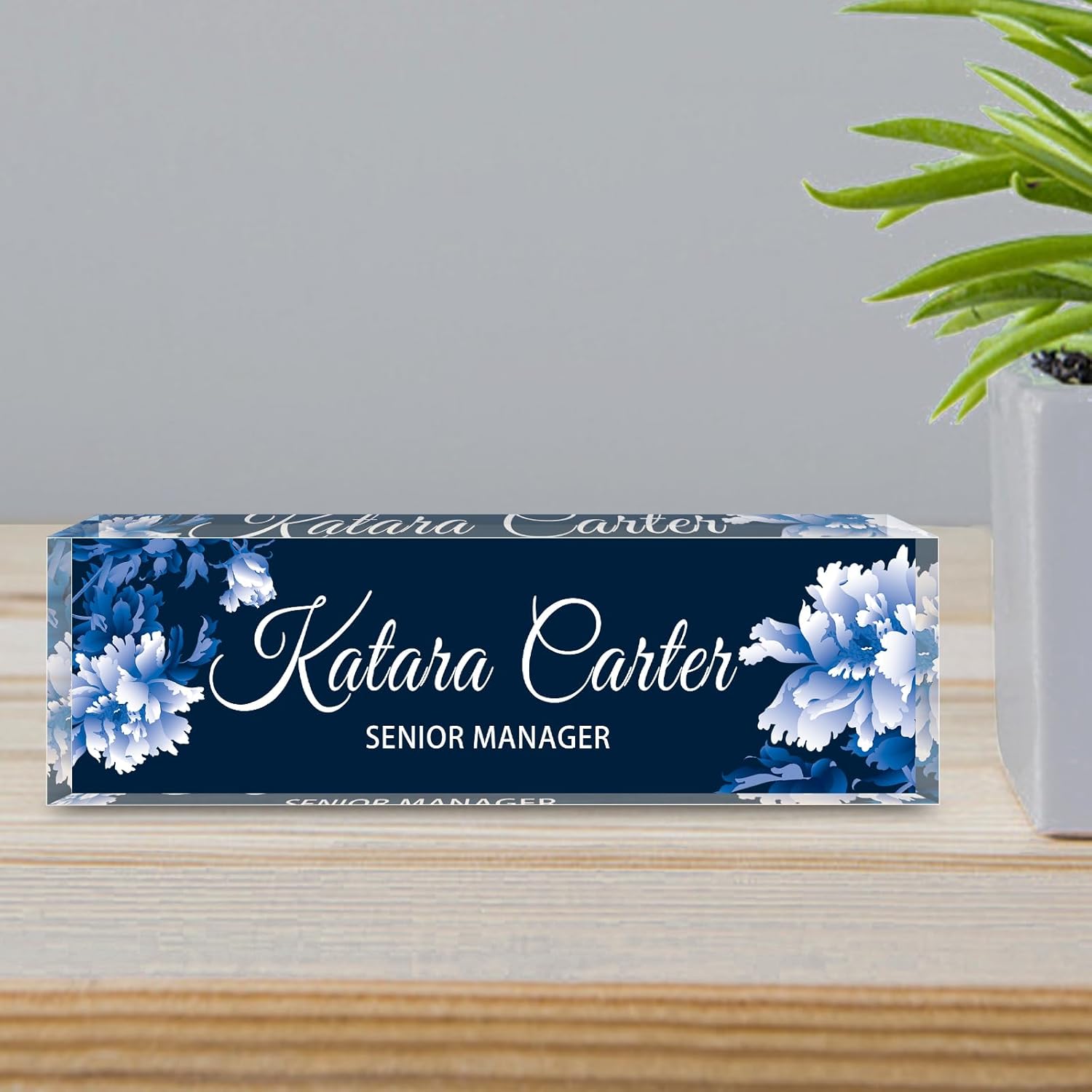 Name Plate for Desk Personalized, Acrylic Desk Decorations, Employee Appreciation Gifts, Custom Office Gifts for Coworkers, Boss, Teacher, Nurse (White Flowers 02)