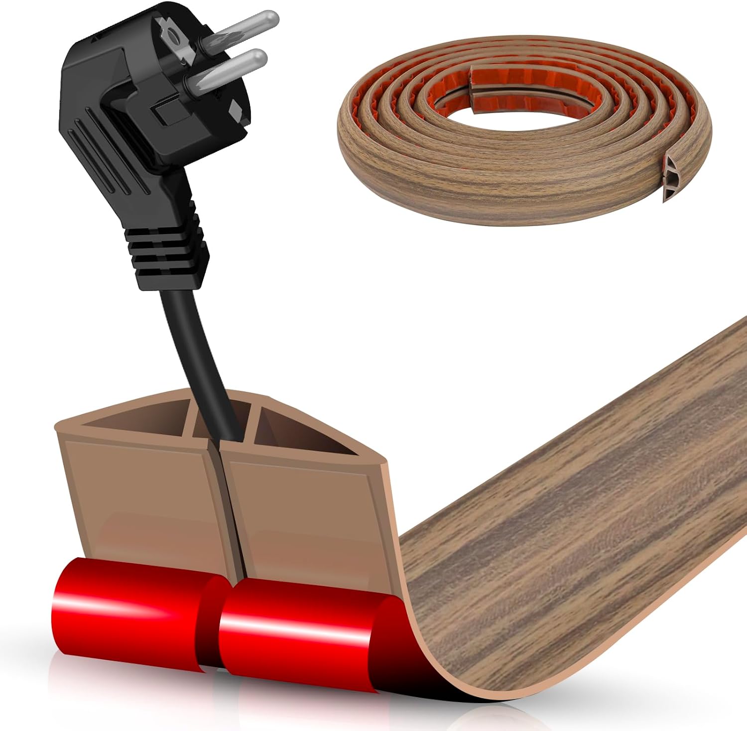 Floor Cord Cover Self Adhesive Cord Hider,10FT Cable Management, Extension Strip Protector for Wires, Prevent Cable Trips for Offices, Gyms, Exhibitions Cavity:0.39"(W) x0.27(H) Woodsmokedbrown