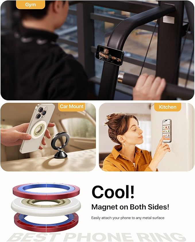 andobil [2025 Upgraded] Double-sided Magnetic Phone Grip for MagSafe [Sability Max] Strong Magnetic Phone Ring Holder Compatible with MagSafe Accessories, iPhone 16 Plus 15 14 13 12 Pro Max Mini White