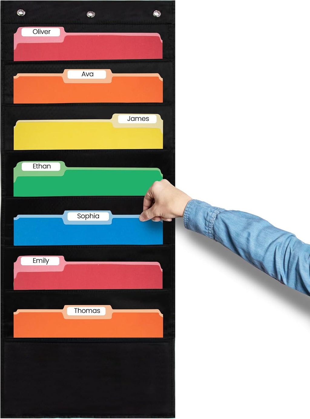 Essex Wares - 7 Pocket File Pocket Chart, Black, Tall - Versatile Wall Hanging File Folder Organizer for Classroom, Office, Home, and More - Wall Folder Organizer - 7 Pockets