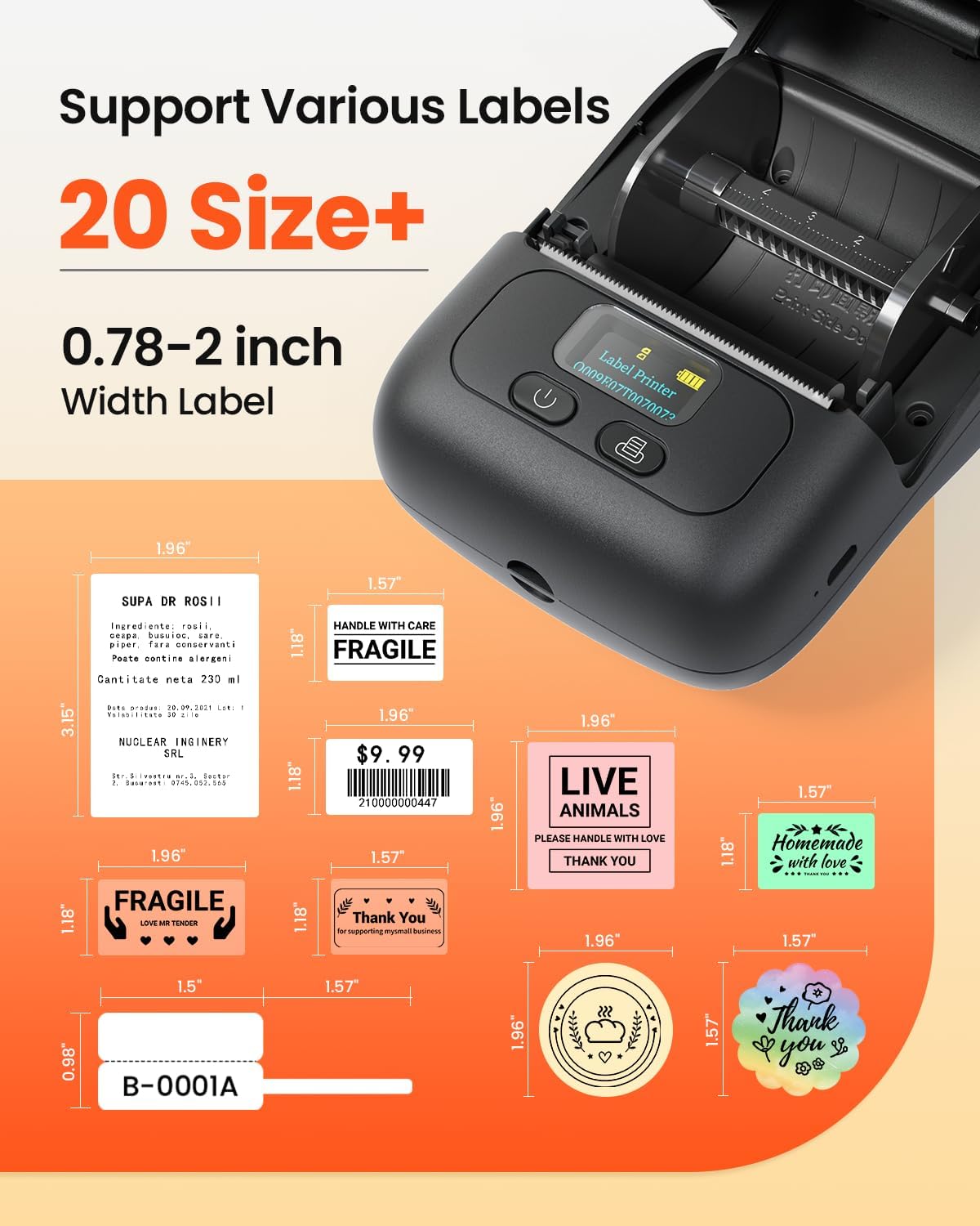 Phomemo Label Printer M110 Upgraded Label Maker Bluetooth No Ink Portable for Small Business, Address, Office, Home for Phone; for PC/Mac(USB), with 100 Labels, Ebony Black