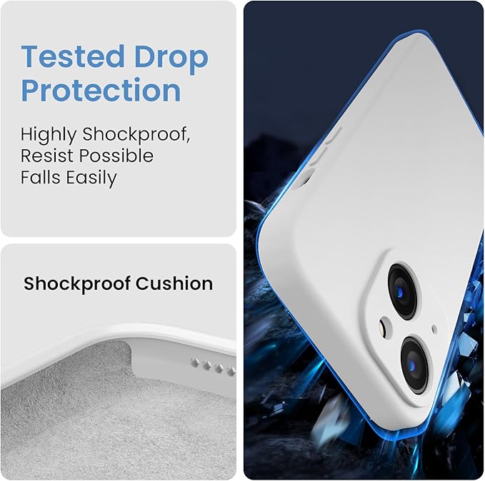 FireNova Designed for iPhone 14 Case, Silicone Upgraded [Camera Protection] Phone Case with [2 Screen Protectors], Soft Anti-Scratch Microfiber Lining Inside, 6.1 inch, White